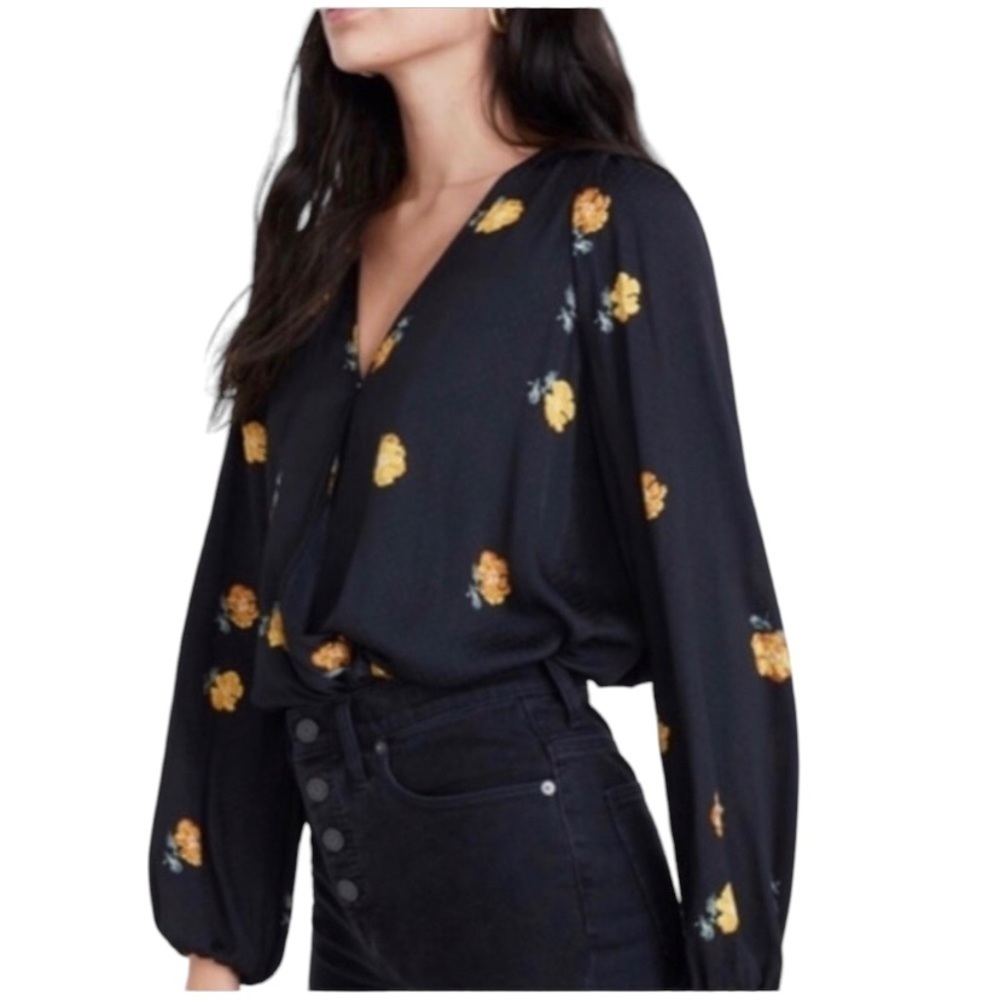 Madewell New With Tags Bubble-Sleeve Wrap Top in Floating Florets Size XS